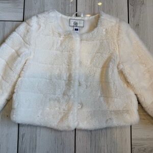 Janie and Jack Cream Faux Fur Cropped Coat
